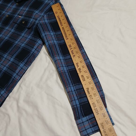 SMITH'S Work Wear Men's XL Deep Blue/Grey Plaid Flannel Easy Care Long-Sleeved - Picture 9 of 11